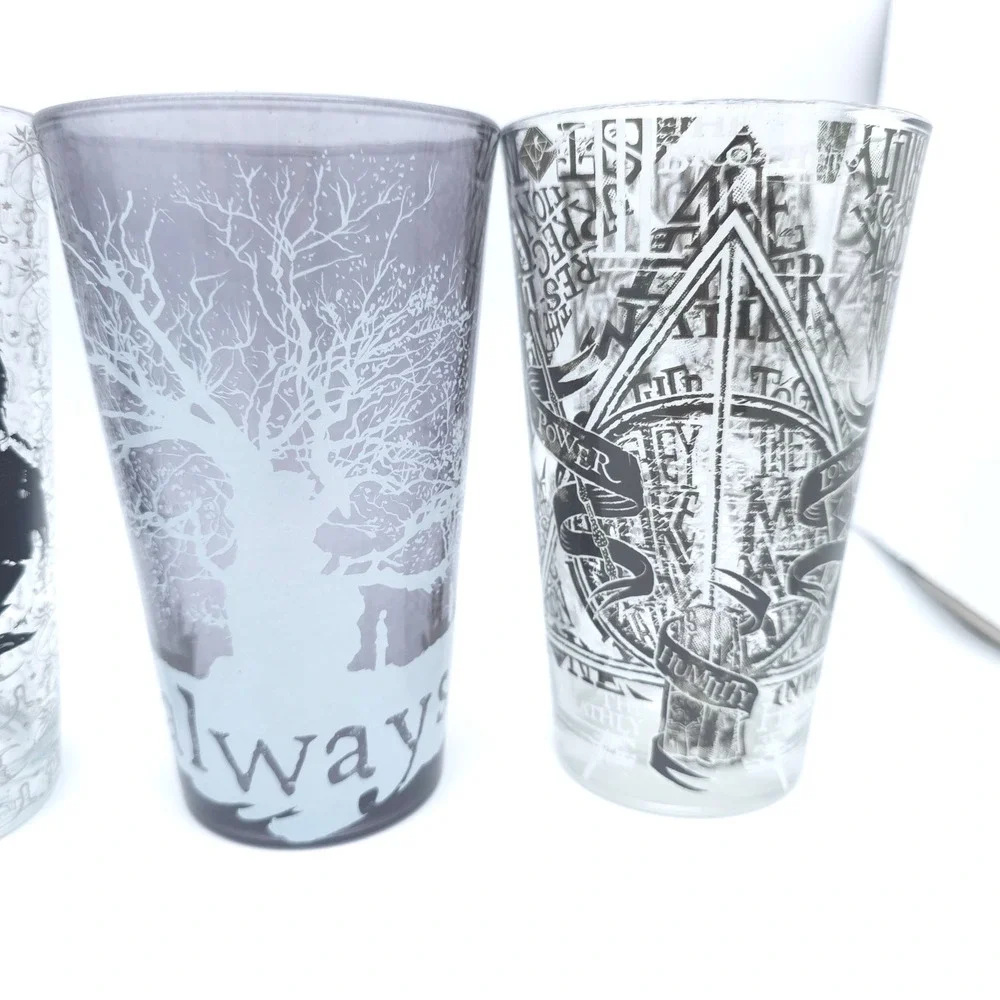 Harry Potter Pint Glass Set 4pc 16oz. Marauder's Map Deathly Hallows Always Gift